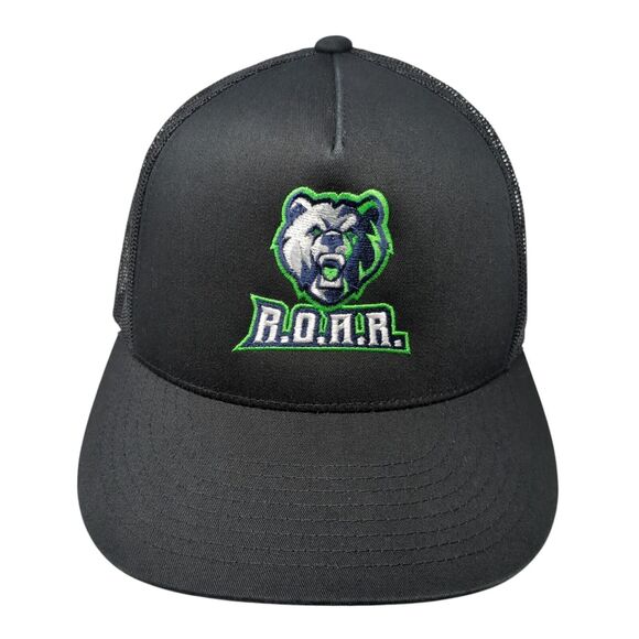 ROAR Snapback Trucker Hat Black OS Adjustable Embroidered Mesh Back Sport-Tek - Picture 1 of 8